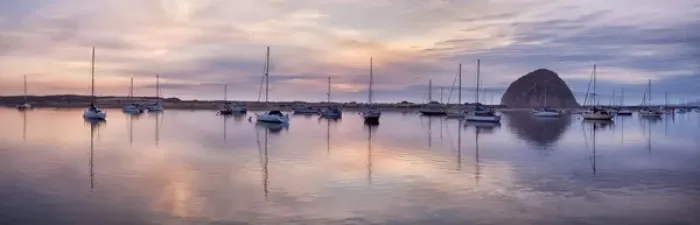 Framed Print : USA, California, Panoramic view of sailboats moored in Morro Bay at sunset Framed Print : USA, California, Panoramic view of sailboats moored in Morro Bay at sunset