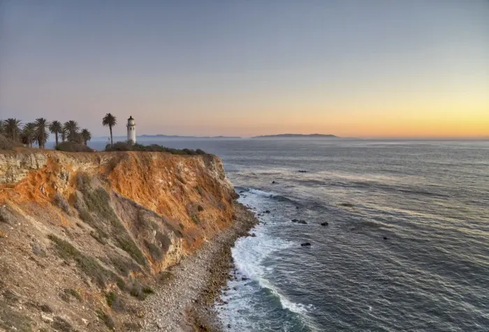 Framed Print : USA, California, Ranchos Palos Verdes. The lighthouse at Point Vicente at sunset