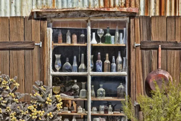 Framed Print : USA, California, Randsburg. Bottles in window of abandoned store Framed Print : USA, California, Randsburg. Bottles in window of abandoned store
