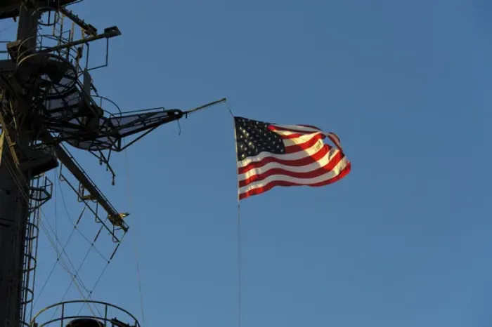 Framed Print : USA, California, San Diego. The American flag flies on board the USS Midway in San Diego Framed Print : USA, California, San Diego. The American flag flies on board the USS Midway in San Diego