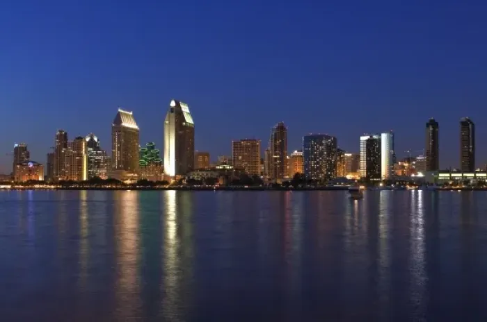 Framed Print : USA, California, San Diego. City skyline at night Framed Print : USA, California, San Diego. City skyline at night