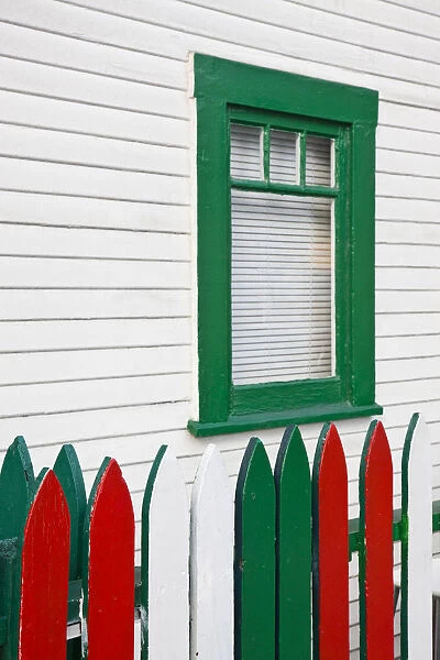 USA, California, San Diego. House painted in Italian colors, Little Italy neighborhood
