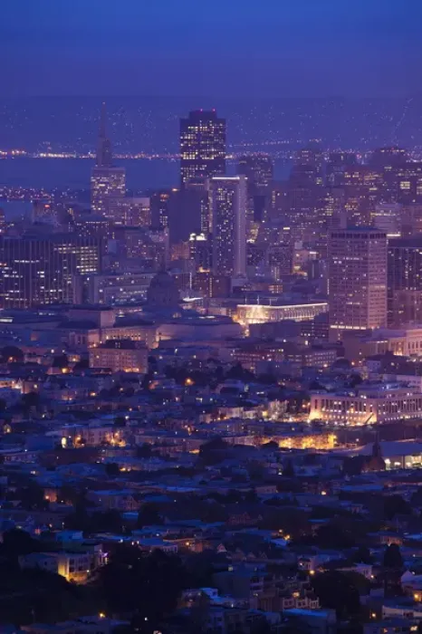 Framed Print : USA, California, San Francisco, Twin Peaks, elevated city view, dawn