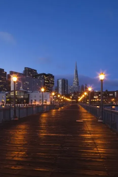 Framed Print : USA, California, San Francisco, Embarcadero, city view from Pier 7, Broadway Pier