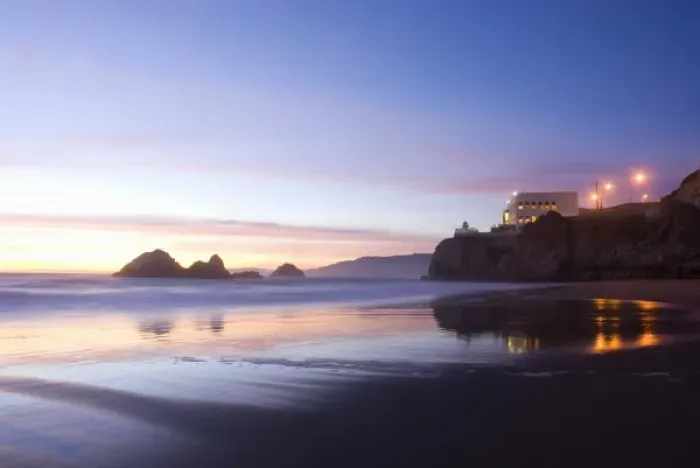 Framed Print : USA, California, San Francisco, Golden Gate National Recreation Area, Cliff house at sunset Framed Print : USA, California, San Francisco, Golden Gate National Recreation Area, Cliff house at sunset