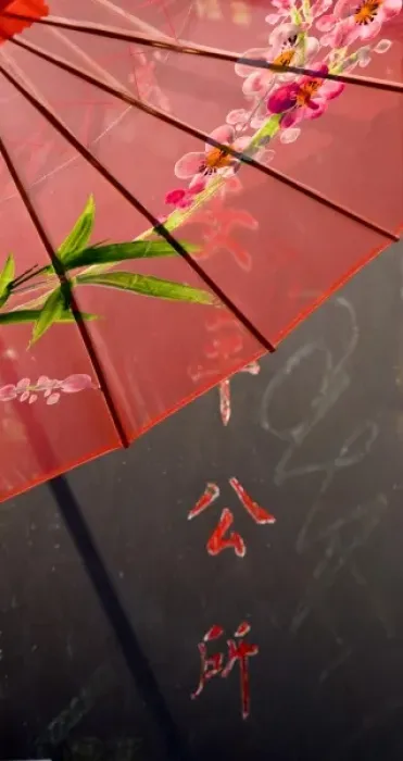 Framed Print : USA, California, San Francisco. Detailed image of red Chinese umbrella and painted Framed Print : USA, California, San Francisco. Detailed image of red Chinese umbrella and painted
