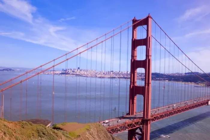 Framed Print : USA, California, San Francisco. Golden Gate bridge from the Marin headlands with