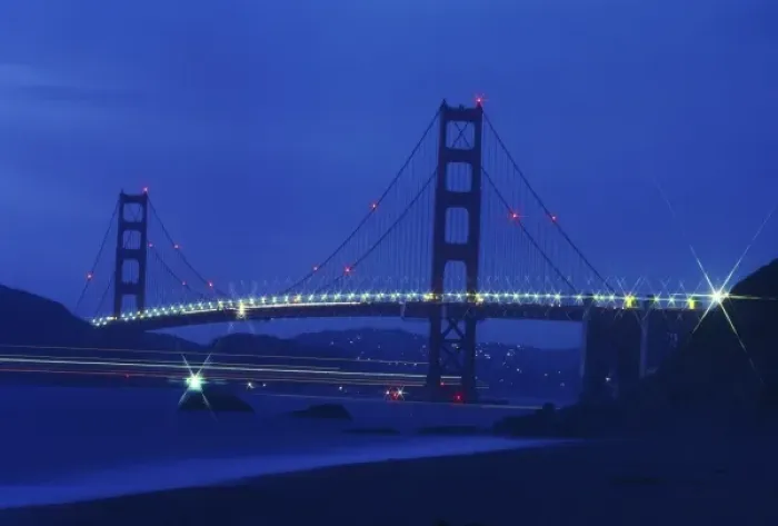 Framed Print : USA, California, San Francisco. Golden Gate Bridge at night