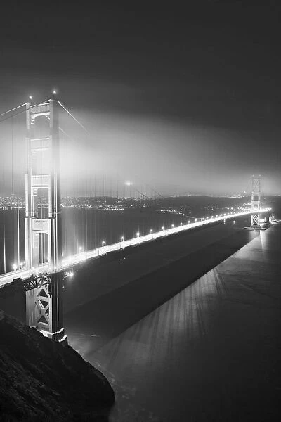 USA, California, San Francisco. Black and white of Golden Gate Bridge at night. Credit as