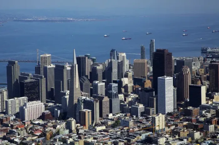 Framed Print : USA, California, San Francisco - Downtown San Francisco, and ships in San Francisco