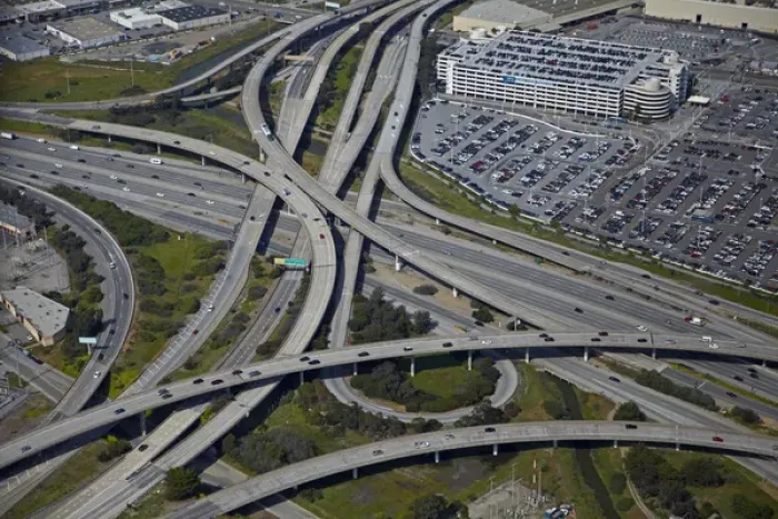 Framed Print : USA, California, San Francisco - Interchange of 1-380 and Bayshore Freeway (US 101)