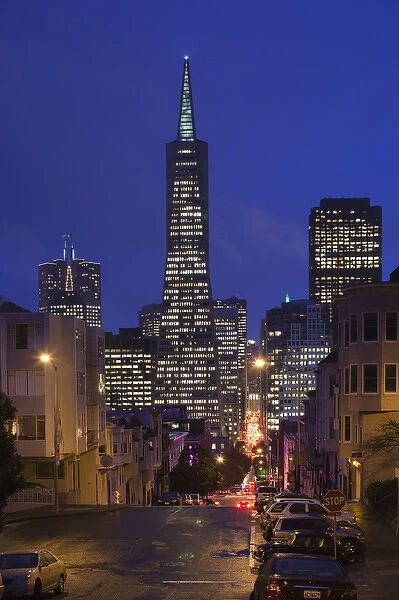 USA, California, San Francisco, North Beach, evening view of downtown and Transamerica