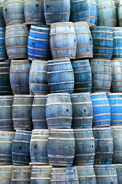 USA, California San Luis Obispo. Stacked wine barrels