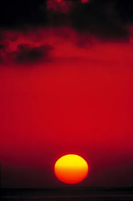Framed Print : USA, California, Santa Monica. The sun sets into the Pacific Ocean along the California coast