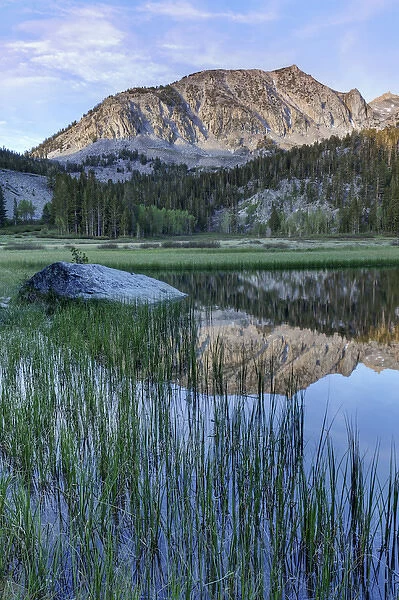 USA, California, Sierra Nevada Mountains. Calm reflections in Grass Lake. Credit as