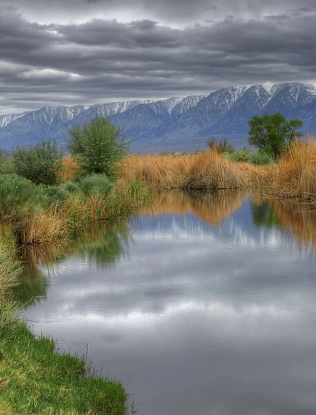 USA, California, Sierra Nevada Mountains. Stormy spring day in Owens Valley. Credit as