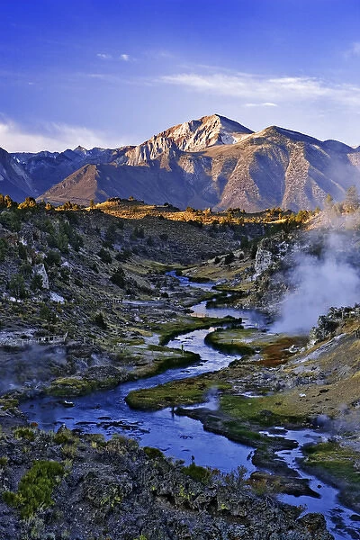 USA, California, Sierra Nevada Mountains. Sunrise on geothermal area of Hot Creek