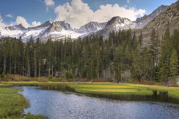 USA, California, Sierra Nevada Range. Landscape with Weir Pond