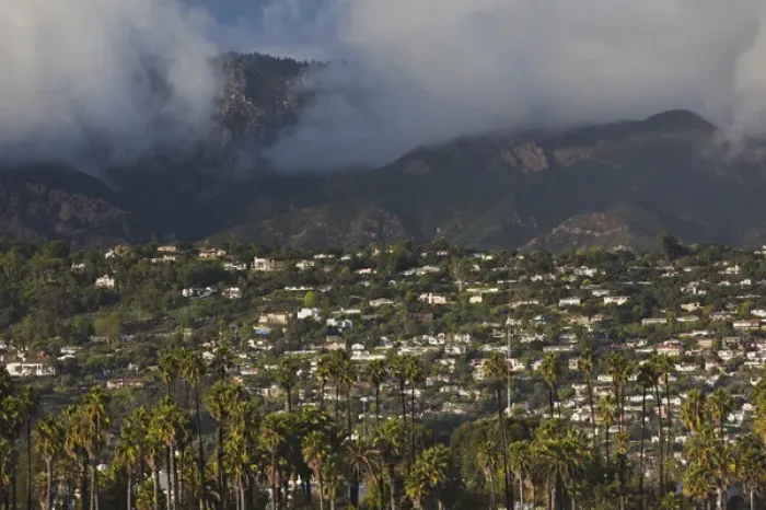 Framed Print : USA, California, Southern California, Santa Barbara, hillside with mist Framed Print : USA, California, Southern California, Santa Barbara, hillside with mist
