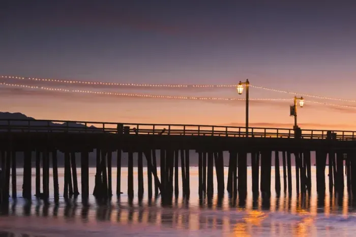 Framed Print : USA, California, Southern California, Santa Barbara, Stearns Wharf, dawn