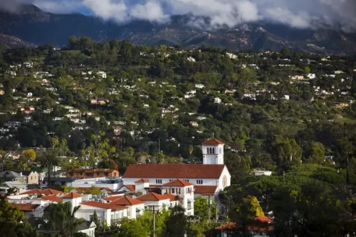 Framed Print : USA, California, Southern California, Santa Barbara, elevated city view from