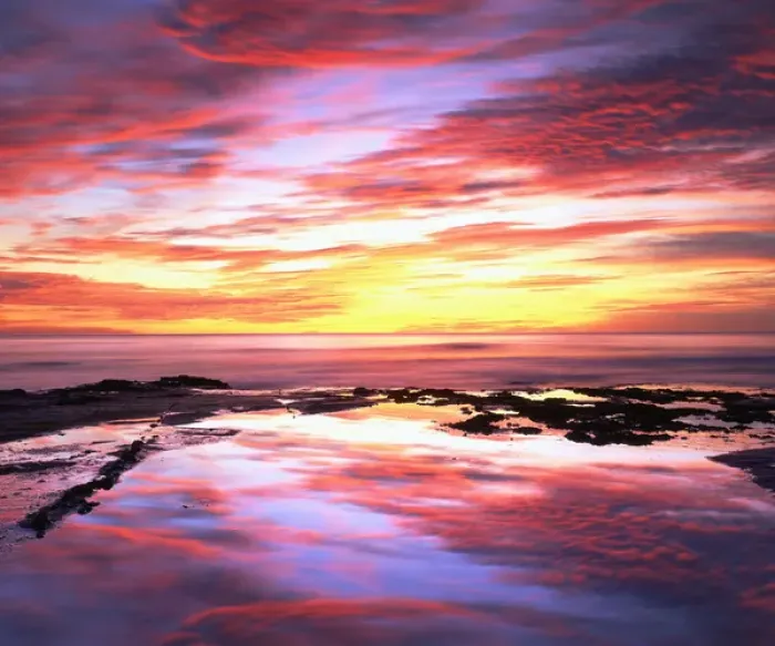 Framed Print : USA; California; Tidepools at sunset at Sunset Cliffs, San Diego