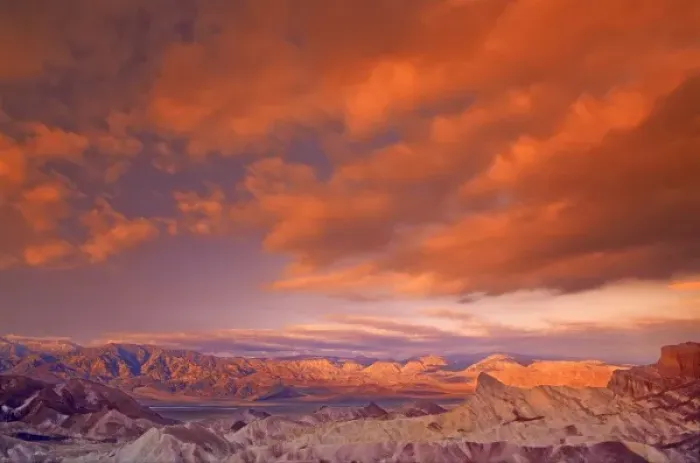 Framed Print : USA, California. View from Zabriske Point of Death Valley National Parkstorm clouds at sunrise