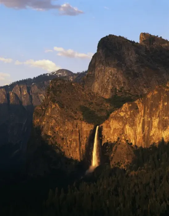 Framed Print : USA, California, Yosemite National Park, View of Bridalveil Fall with Cathedral Framed Print : USA, California, Yosemite National Park, View of Bridalveil Fall with Cathedral