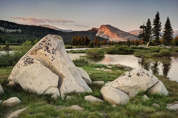 USA, California, Yosemite National Park. Lembert Dome and Tuolumne River landscape