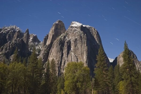 USA, California, Yosemite National Park. Cathedral Rocks in Moonlight