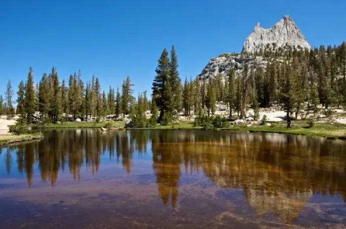 Framed Print : USA, California, Yosemite National Park. Cathedral Peak reflected in a glacial tarn