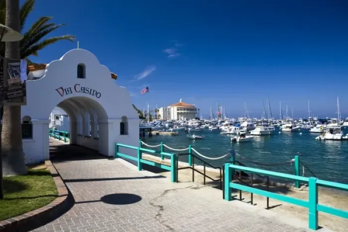 Framed Print : USA, Catalina Island. The Via Casino boardwalk is a famous path Framed Print : USA, Catalina Island. The Via Casino boardwalk is a famous path
