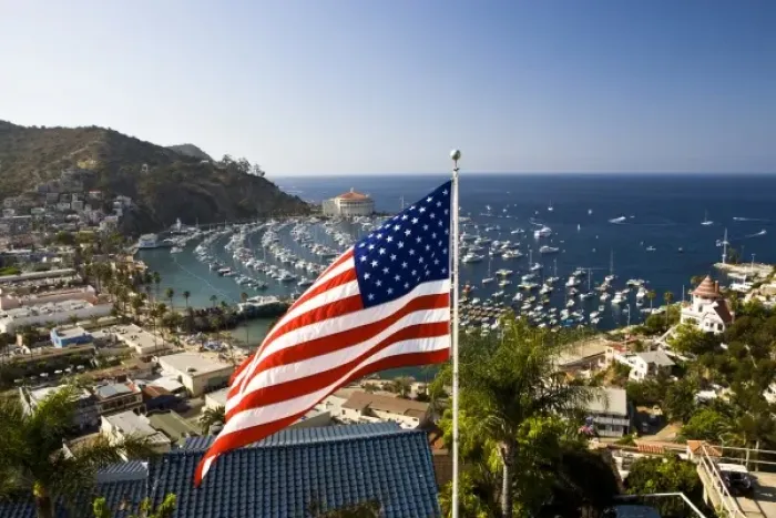 Framed Print : USA, Catalina Island. This is the famous spot to photograph Avalon harbor. A house