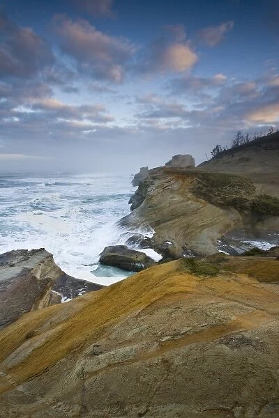 USA. Clay cliffs of Cape Kiwanda, Oregon at sunrise