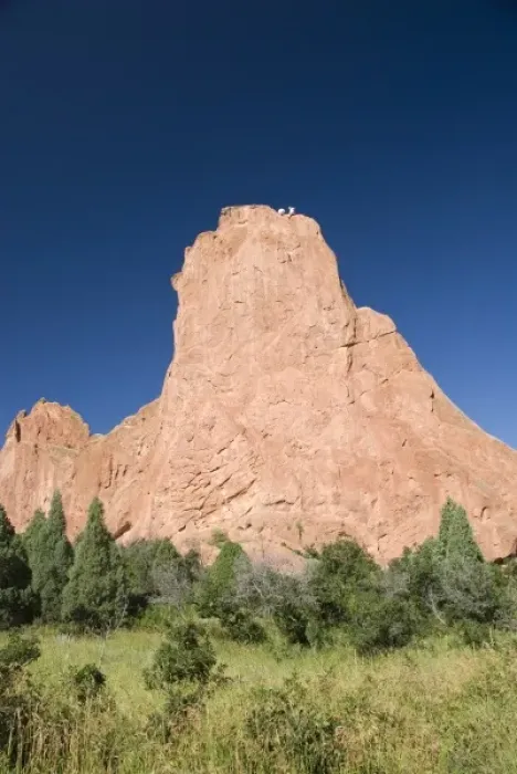 Framed Print : USA, Colorado, Colorado Springs, Garden of the Gods. Rock climbers atop famous red rock formations Framed Print : USA, Colorado, Colorado Springs, Garden of the Gods. Rock climbers atop famous red rock formations