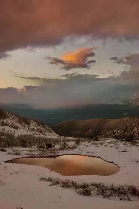Framed Print : USA, Colorado, Cottonwood Pass. Sunset on alpine tarn ringed with fresh snow. Credit as Framed Print : USA, Colorado, Cottonwood Pass. Sunset on alpine tarn ringed with fresh snow. Credit as