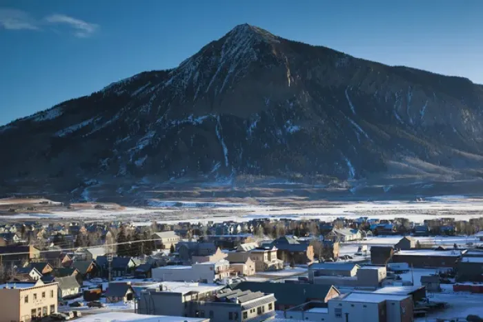Framed Print : USA, Colorado, Crested Butte, elevated town view, with Mount Crested Butte, morning