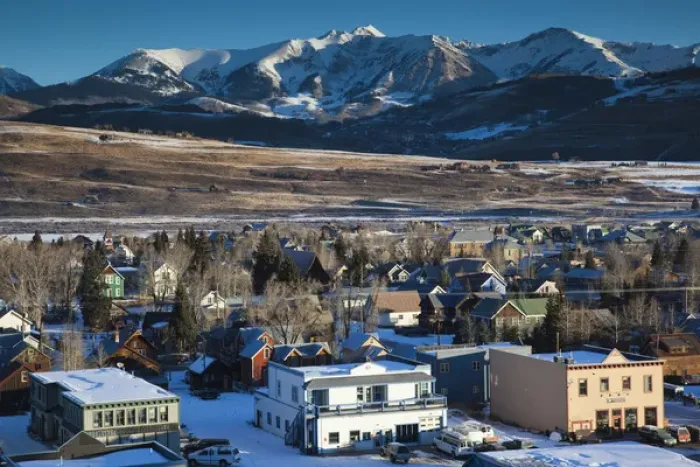 Framed Print : USA, Colorado, Crested Butte, elevated town view, morning Framed Print : USA, Colorado, Crested Butte, elevated town view, morning