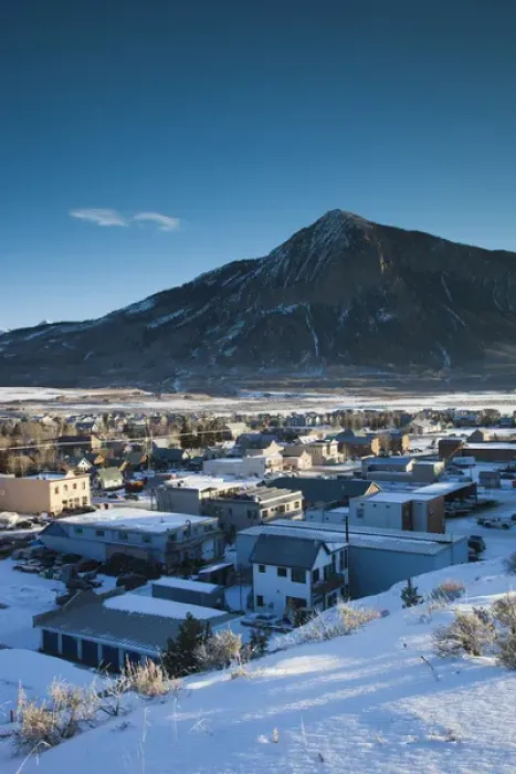 Framed Print : USA, Colorado, Crested Butte, elevated town view, with Mount Crested Butte, morning