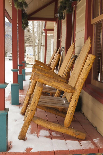 USA, Colorado, Crested Butte, rocking chairs on porch