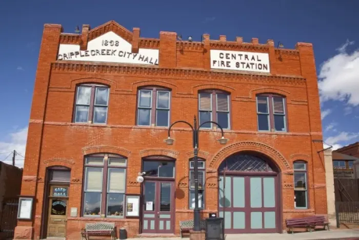 Framed Print : USA, Colorado, Cripple Creek, City Hall and Fire Station