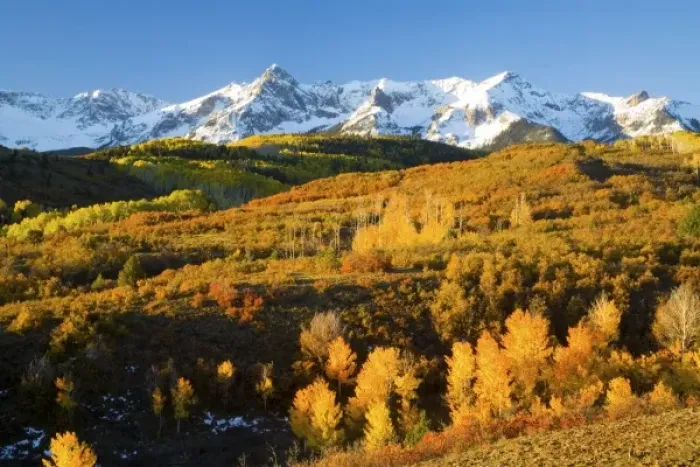 Framed Print : USA, Colorado, Dallas Divide, Sunrise on the Mt. Sneffles with Autumn Colors