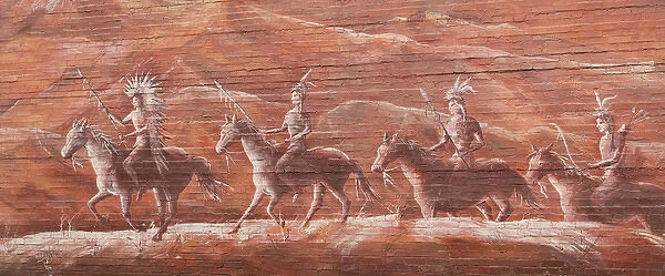 USA, Colorado, Delta. Native-American scene decorates brick wall