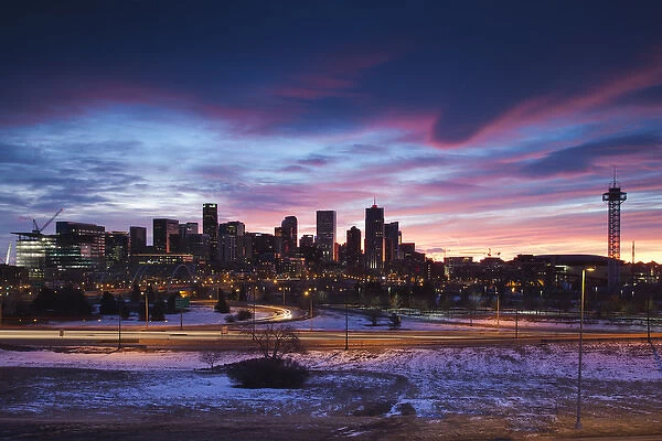 USA, Colorado, Denver, city view from the west, dawn