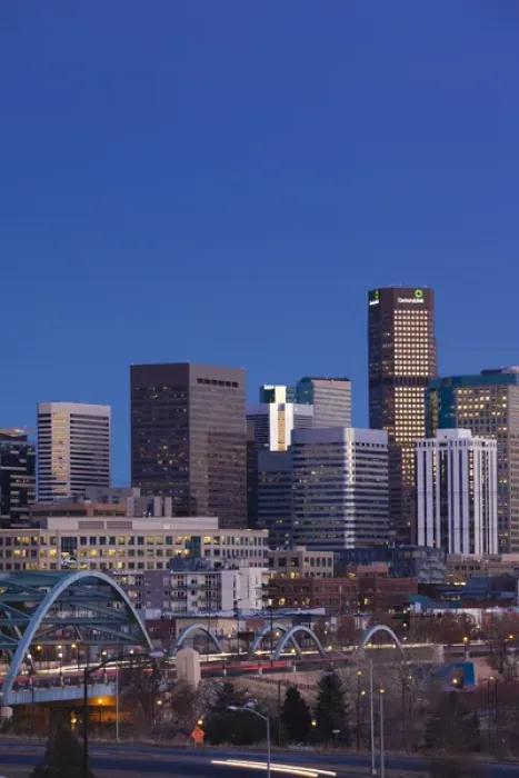 Framed Print : USA, Colorado, Denver, city view from the west, dusk Framed Print : USA, Colorado, Denver, city view from the west, dusk