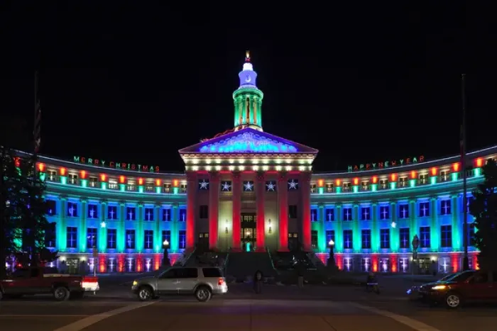 Framed Print : USA, Colorado, Denver, Denver City and Country Building with Christmas Lights Framed Print : USA, Colorado, Denver, Denver City and Country Building with Christmas Lights