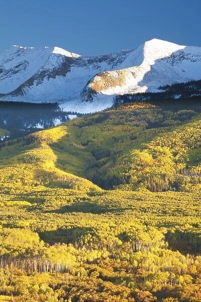 USA, Colorado, Evening Light on West Beckwith Mt. with Autumn Color