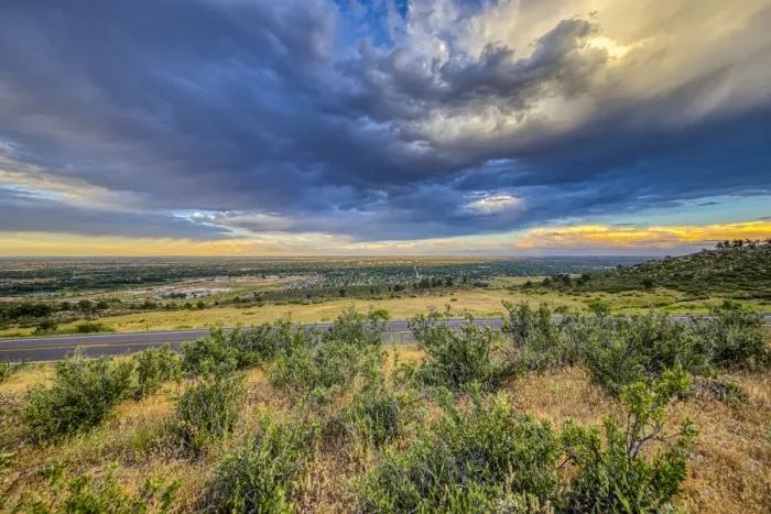 Framed Print : USA, Colorado, Fort Collins. Sunset over town