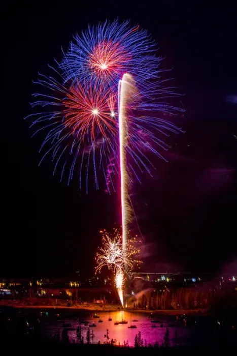 Framed Print : USA, Colorado, Frisco, Dillon Reservoir. Fireworks display on July 4th. Credit as
