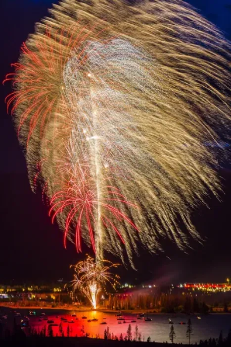 Framed Print : USA, Colorado, Frisco, Dillon Reservoir. Fireworks display on July 4th. Credit as Framed Print : USA, Colorado, Frisco, Dillon Reservoir. Fireworks display on July 4th. Credit as